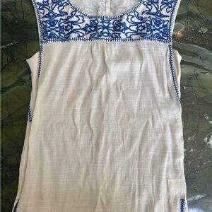 Blue Embroidered Sleeveless Top
